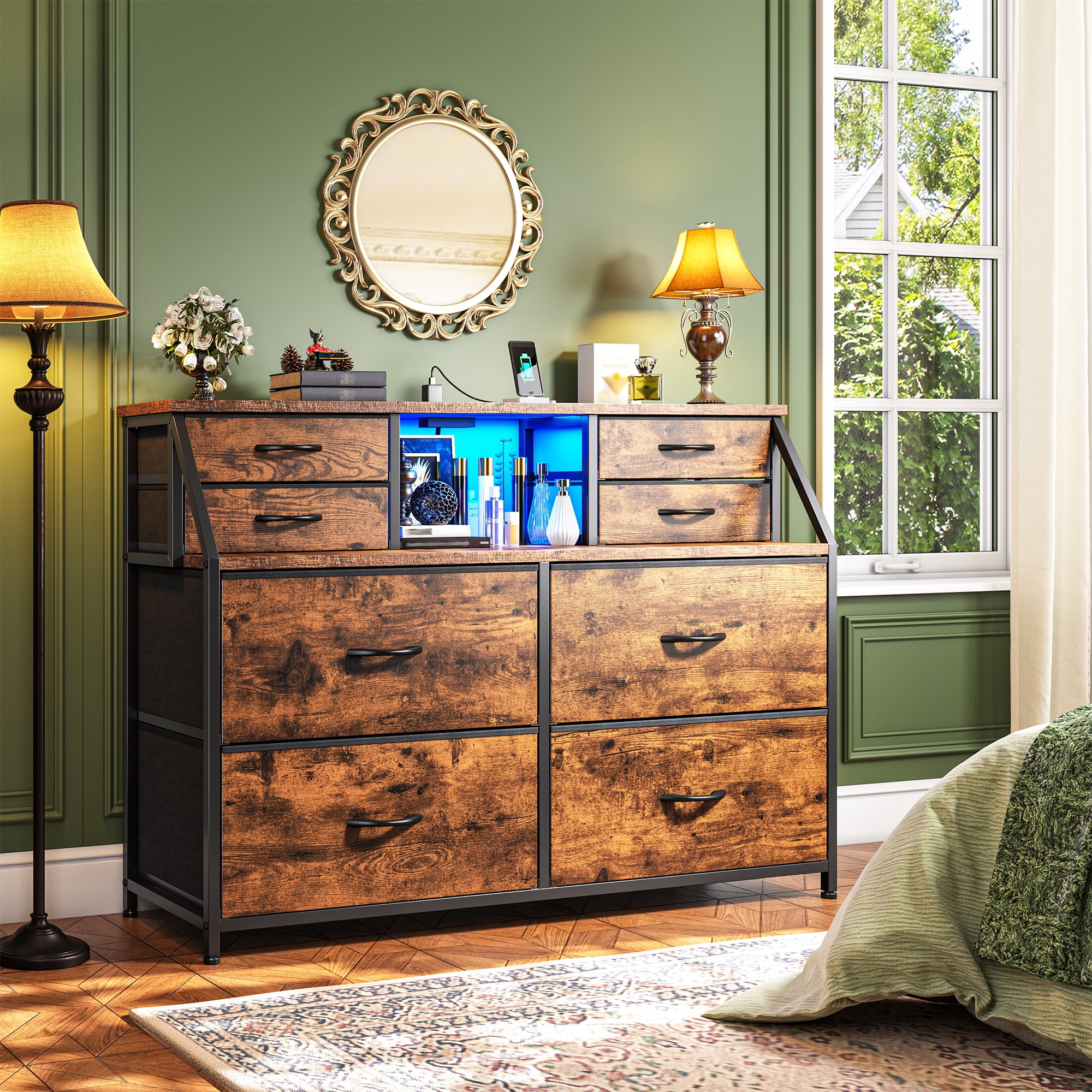 Dresser for Bedroom Dresser with 8 Fabric Drawers Dresser with LED ...