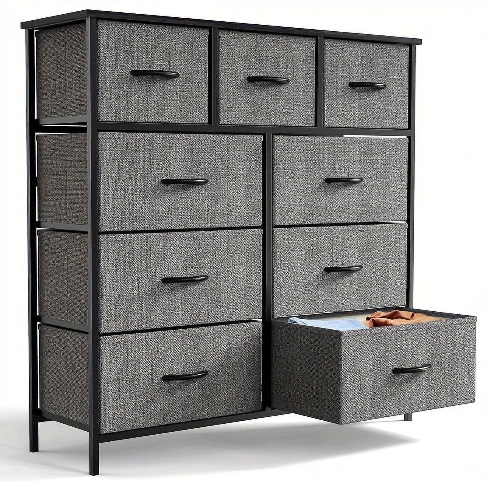 Gray Fabric 9-Drawer Vertical Storage Dresser with Levelers