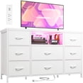thumbnail image 1 of Dresser for Bedroom with LED Lights Chest of Drawers with Charging Station 8 Drawers Fabric Dresser,White, 1 of 9