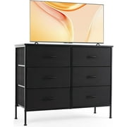 Dresser for Bedroom, Dresser for Kids Room, 6 Drawers Dresser Chest of Drawers for Bedroom, Metal Frame and Wood Top for TV Stand up to 45 inch with Fabric Storage Drawer Units for Living Room
