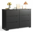 thumbnail image 1 of Dresser for Bedroom, Lofka 6 Drawer Double Dresser with Cutout Handles, Large Storage Capacity, Anti-Tip Safety, Modern Wood Chest of Drawers, Smooth Metal Rail, Black, 1 of 8