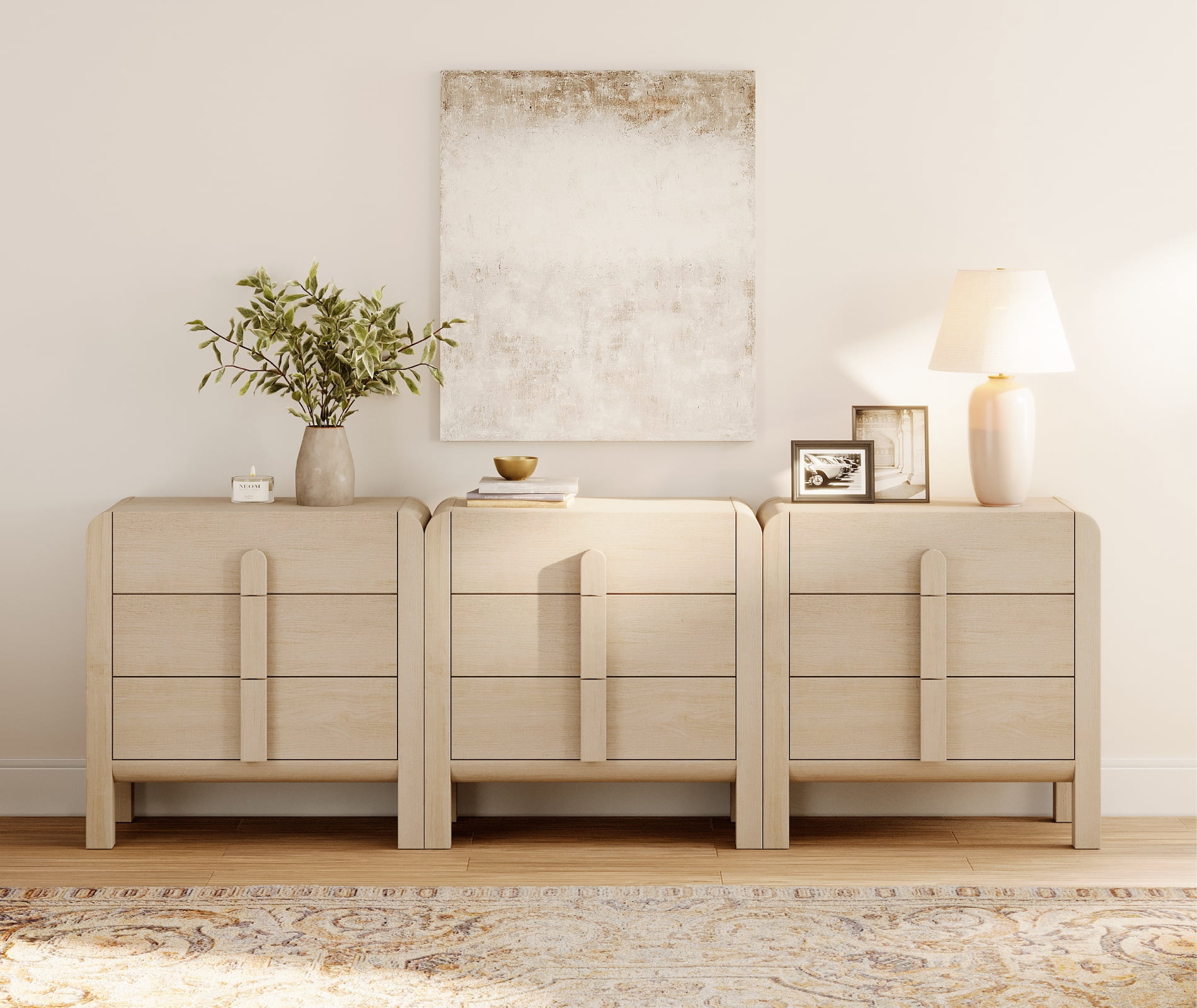 Dresser for Bedroom, Mid Century Chest of Drawers with Storage, 9 Drawer Dresser with Curved Profile Design, Wooden Modern Dresser for Living Room, Bedroom, Entryway
