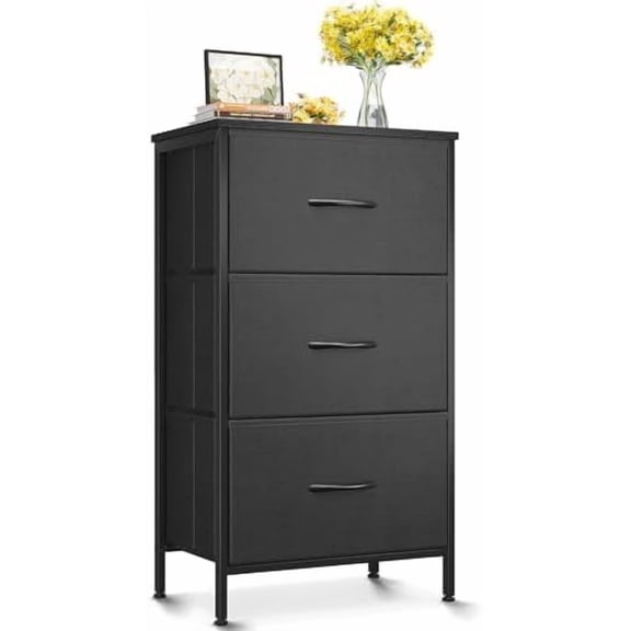 Dresser for Bedroom Nightstand Small Dressers Chest of Drawers End Table for Living Room, Closet Dresser with 3 Storage Drawers Organizer Clothes, Black