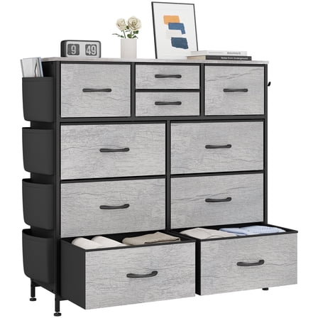 LainTene 10 Drawer Dresser, Fabric Dressers for Bedroom, Modern Storage Chest of Drawer with Side Pockets for Home Entryway, Guest Room, Small Spaces, Oak