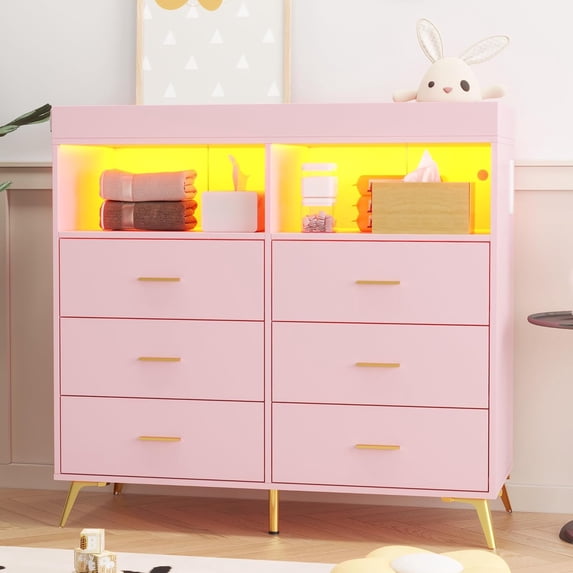 Dresser for Bedroom,Storage Organizer with 6 Drawers,2 Open Storage Shelves,Chest of Drawers,Baby Dresser with Changing Table Top for Guest Room Closet Entryway Nursery