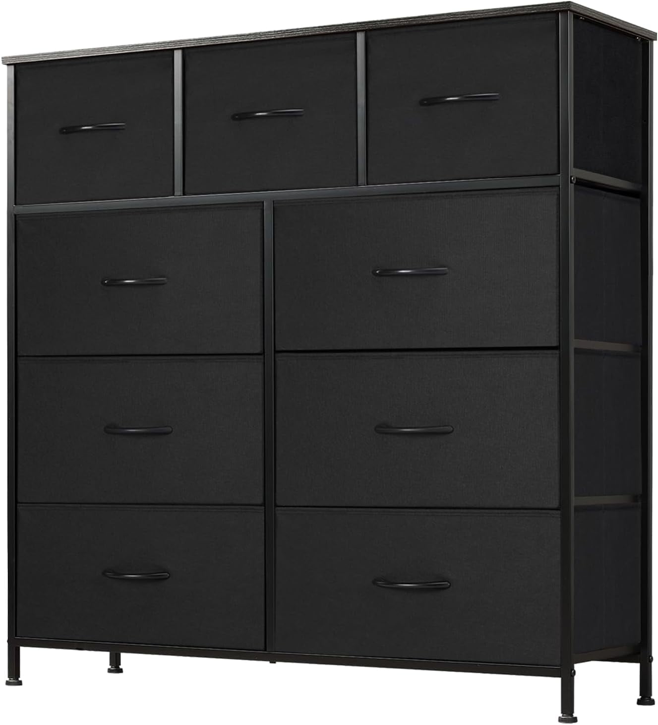 Dresser for Bedroom, Storage Organizer with 9 Drawers, Chest of Drawers with Fabric Bins, Sturdy Metal Frame, Wood Tabletop for Guest Room, Closet, Entryway, Nursery,Black