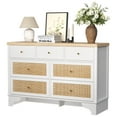 thumbnail image 1 of Dresser for Bedroom,Tall Dresser with 7 Drawers,Wide Wood Chest of Drawers with Rattan Drawers,Wood Drawer Organizer with Sturdy Base for Living Room,Entryway and Hallway, 1 of 8