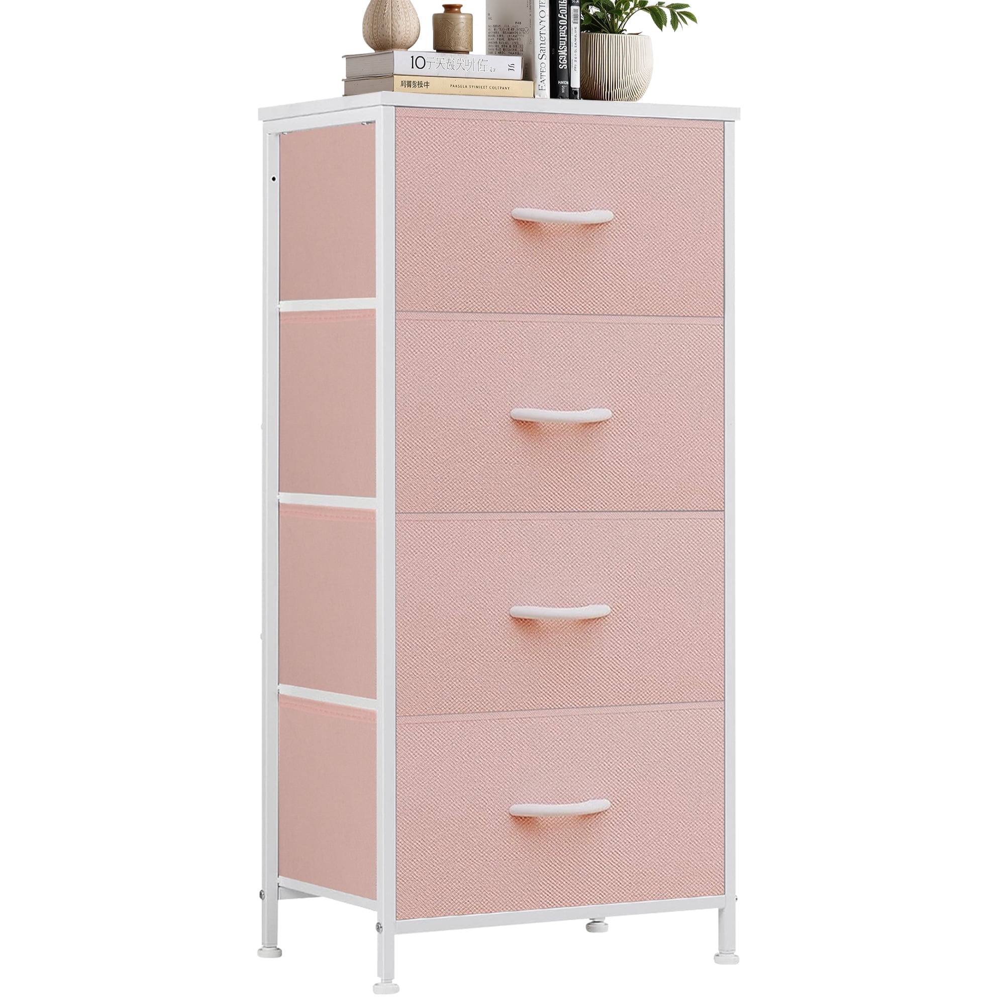 Dresser, Betcozy Storage Organizer with 4 Drawers for Bedroom, Nightstands with Sturdy Metal Frame, Wood Tabletop for LivingRoom, Entryway,Pink