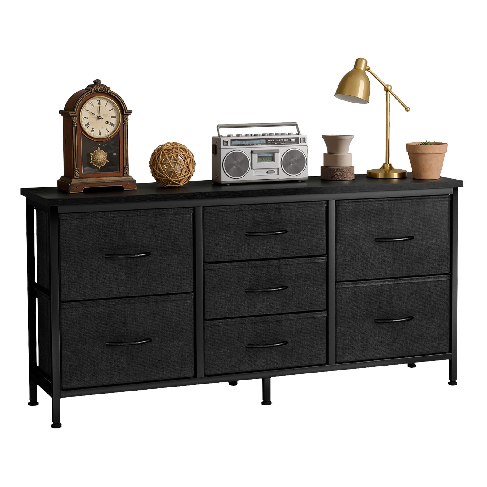 Dresser, Betcozy Storage Organizer with 7 Drawers for Bedroom, Chest of Drawers with Fabric Bins, Sturdy Metal Frame, Wood Tabletop for Guest Room, Closet, Entryway, Nursery, Black