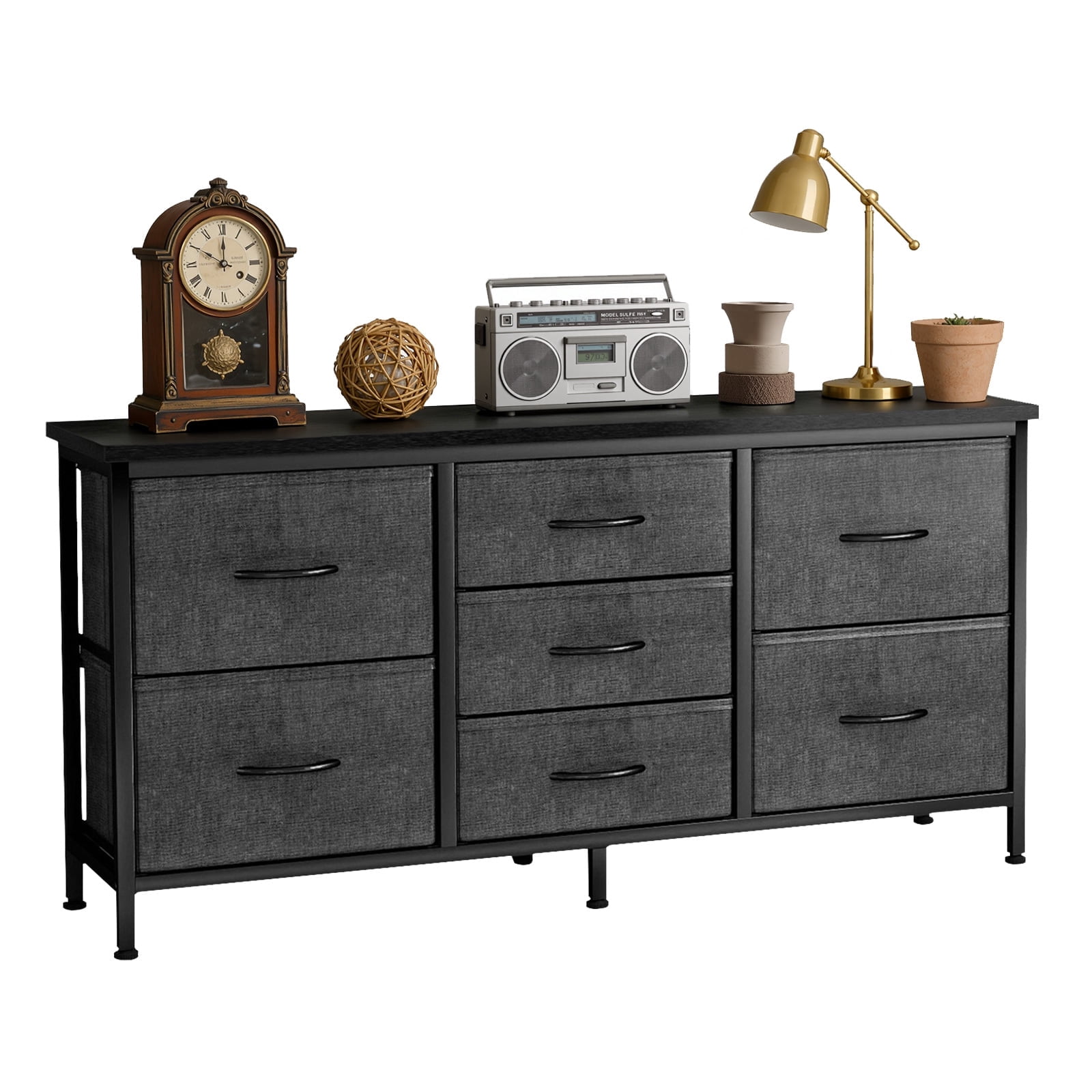 Dresser, Betcozy Storage Organizer with 7 Drawers for Bedroom, Chest of Drawers with Fabric Bins, Sturdy Metal Frame, Wood Tabletop for Guest Room, Closet, Entryway, Nursery, Gray