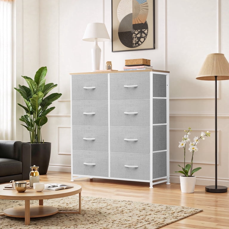 light grey dresser for nursery Dresser, Betcozy Storage Organizer with 8 Drawers Bedroom, Chest of Drawers with Sturdy Metal Frame, Wood Tabletop for Closet, Nursery, Gray Plain Long Dresses