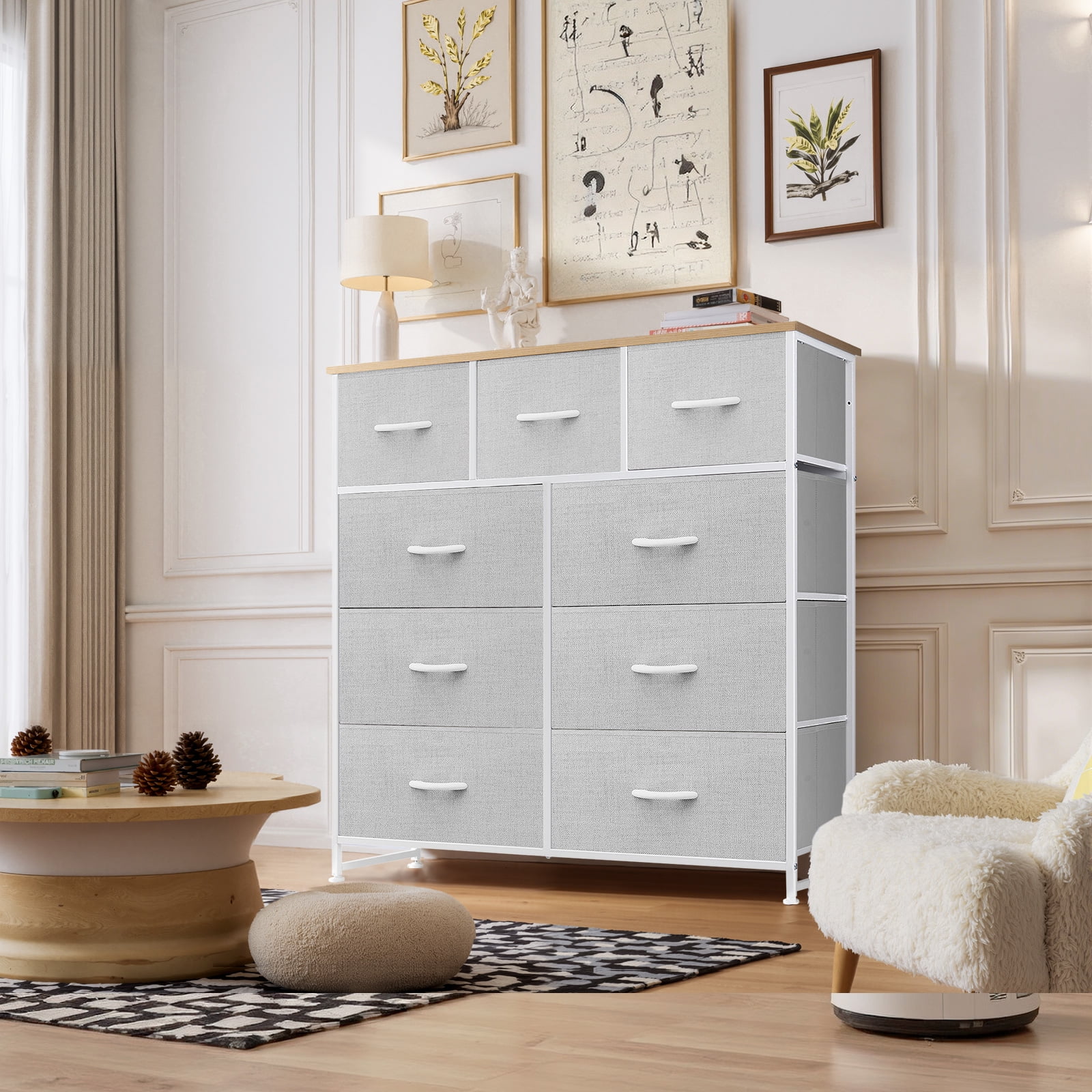 Dresser, Betcozy Storage Organizer with 9 Drawers for Bedroom, Chest of Drawer with Sturdy Metal Frame, Wood Top for Closet, Nursery, Light Gray