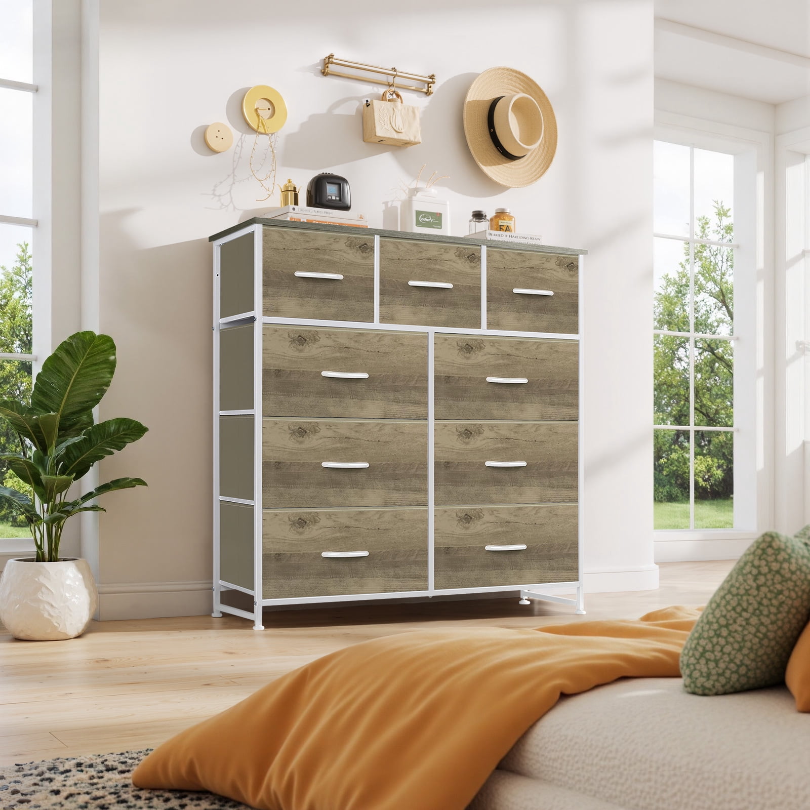 Dresser, Betcozy Storage Organizer with 9 Drawers for Bedroom, Chest of Drawer with Sturdy Metal Frame, Wood Top for Closet, Nursery,Smoked ash