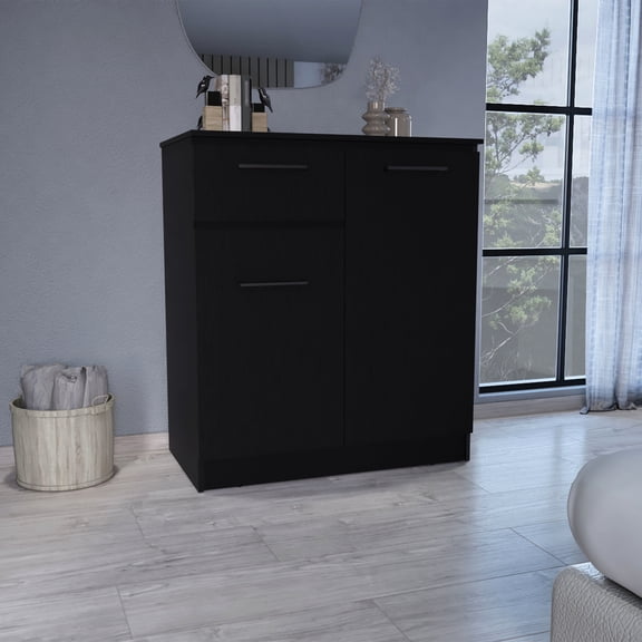 Dresser In Black Color. 2-door Cabinets And Drawer. Compact Design For Space Saving. Stylish Handles Effortless Access. Smooth Finish Easy Cleaning. 36.44 In. High. 36.07 Wide. 19.84 Deep. 44.07 Lb.