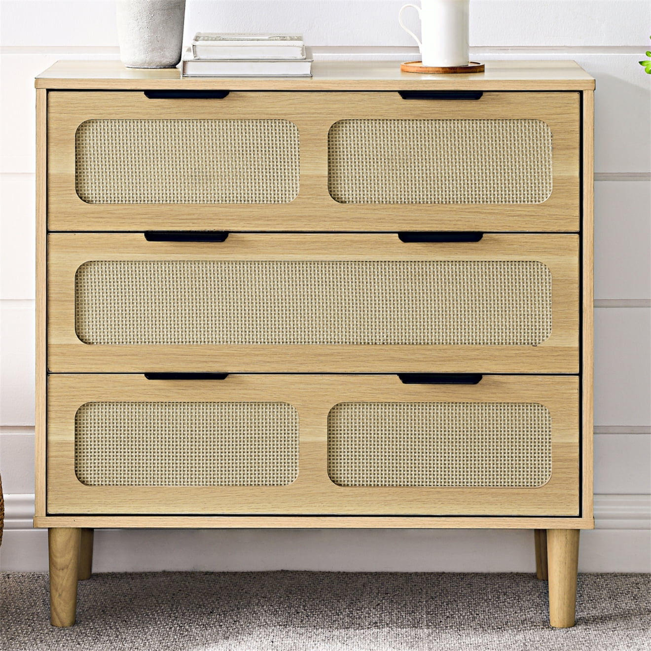 Dresser, Modern Rattan Bedroom Dressers with Drawers, 3 Drawer Dressers Bedroom