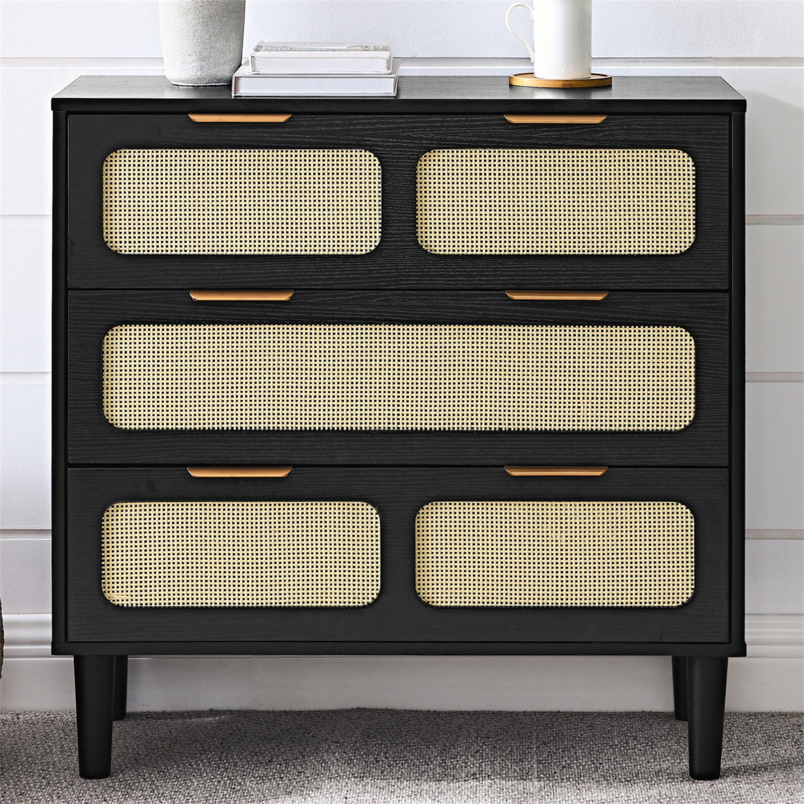Dresser, Modern Rattan Bedroom Dressers with Drawers, 3 Drawer Dressers Bedroom