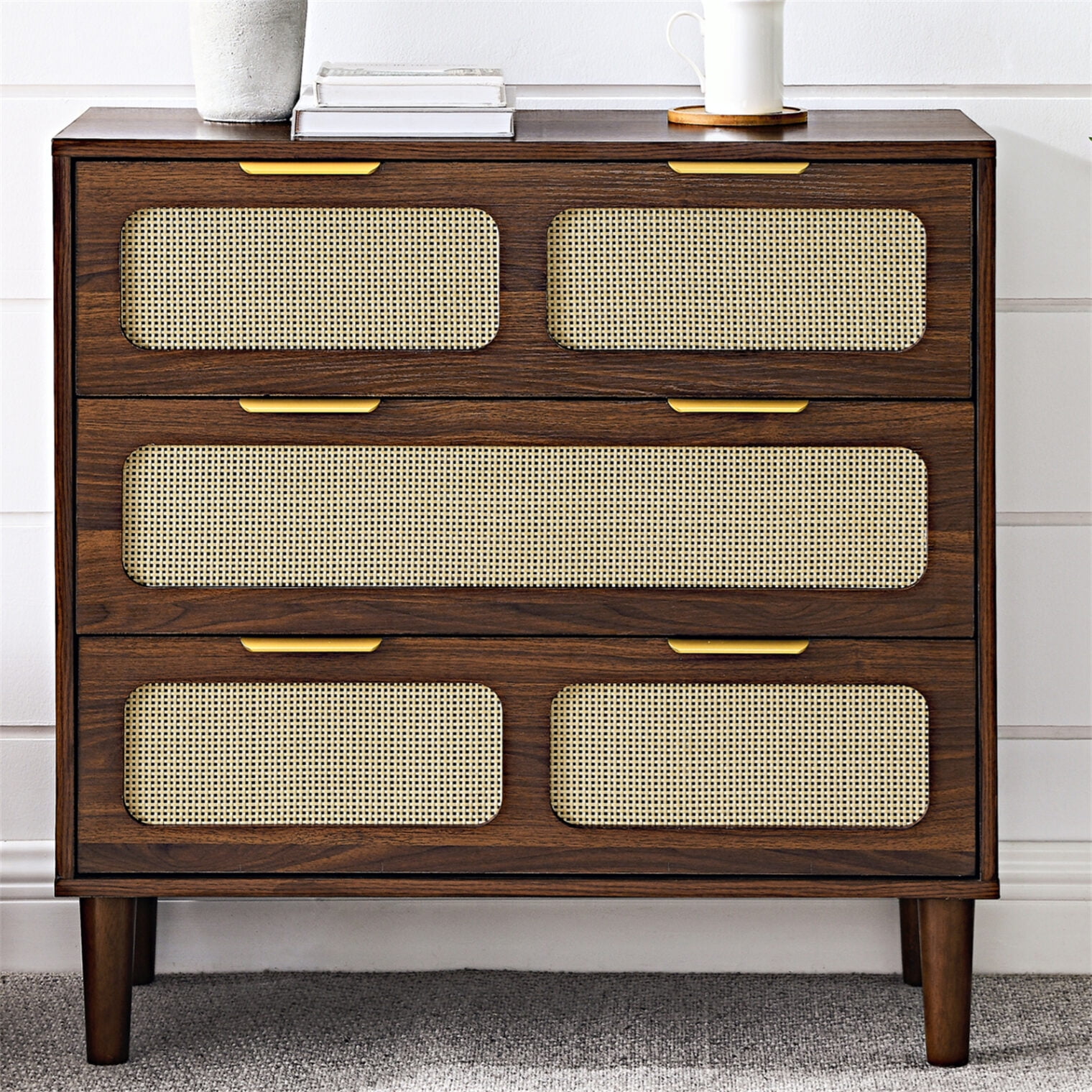 Dresser, Modern Rattan Bedroom Dressers with Drawers, 3 Drawer