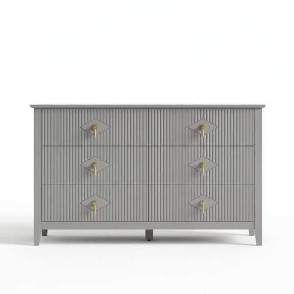 Dresser Chest for Bedroom, 6 Drawer Storage Cabinet with Fluted Design for Bedroom, Living Room, Entryway, Hallway