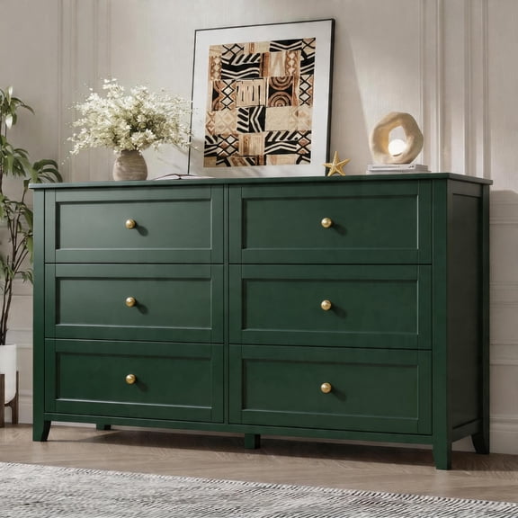 6 Drawer Dresser for Bedroom, 47.2 in Wide Modern Chest of Drawers, Dark Green MDF Storage Cabinet