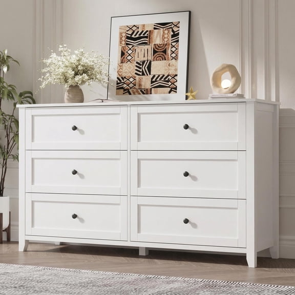 6 Drawer Dresser Chest for Bedroom, Modern Storage Cabinet with Metal Knobs