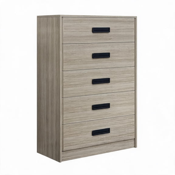 Dresser Chest of Drawers - Freestanding MDF Storage Cabinet with Integrated Handles - 5-Drawer Vertical Organizer, Gray