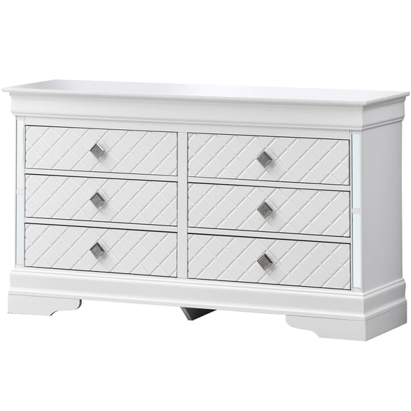 Dresser | Chrome and Faux Crystals in Bedroom | Silver Champagne Embossed Finish | Fully Assembled at Factory