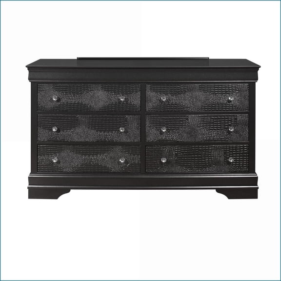 Dresser, Contemporary Metallic Grey with Crystal Hardware | Solid Wood+MDF