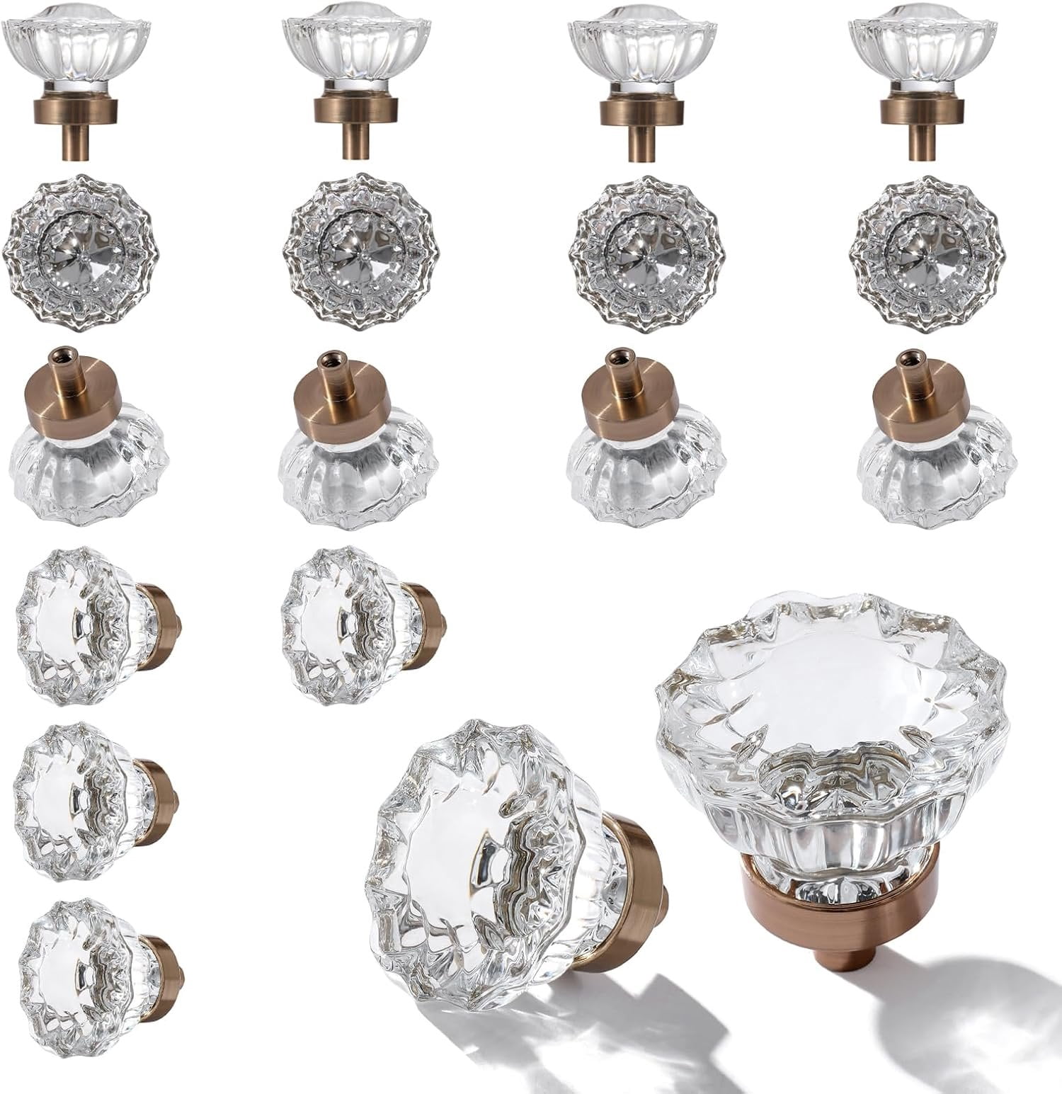 Dresser  Drawer Knobs Cabinet Knob 16 Pack Antique Drawer Pulls, Kitchens Closet Drawers Cupboard Wardrobe  Tiradores para Gabinetes De Cocina, Clear  Champagne Bronze Base