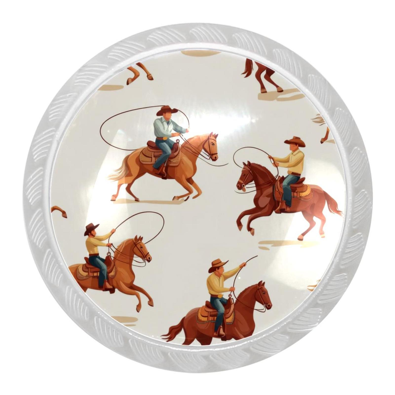 Dresser Drawer Knobs, Wild Western Cowboys Desert Horses Vintage White