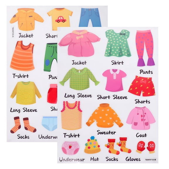 Dresser Drawer Labels for Kids Room, Clothing Classification Stickers with Hand Drawn Designs, Removable PVC Adhesive Decals for Nursery Organization, Classroom & Home Furniture