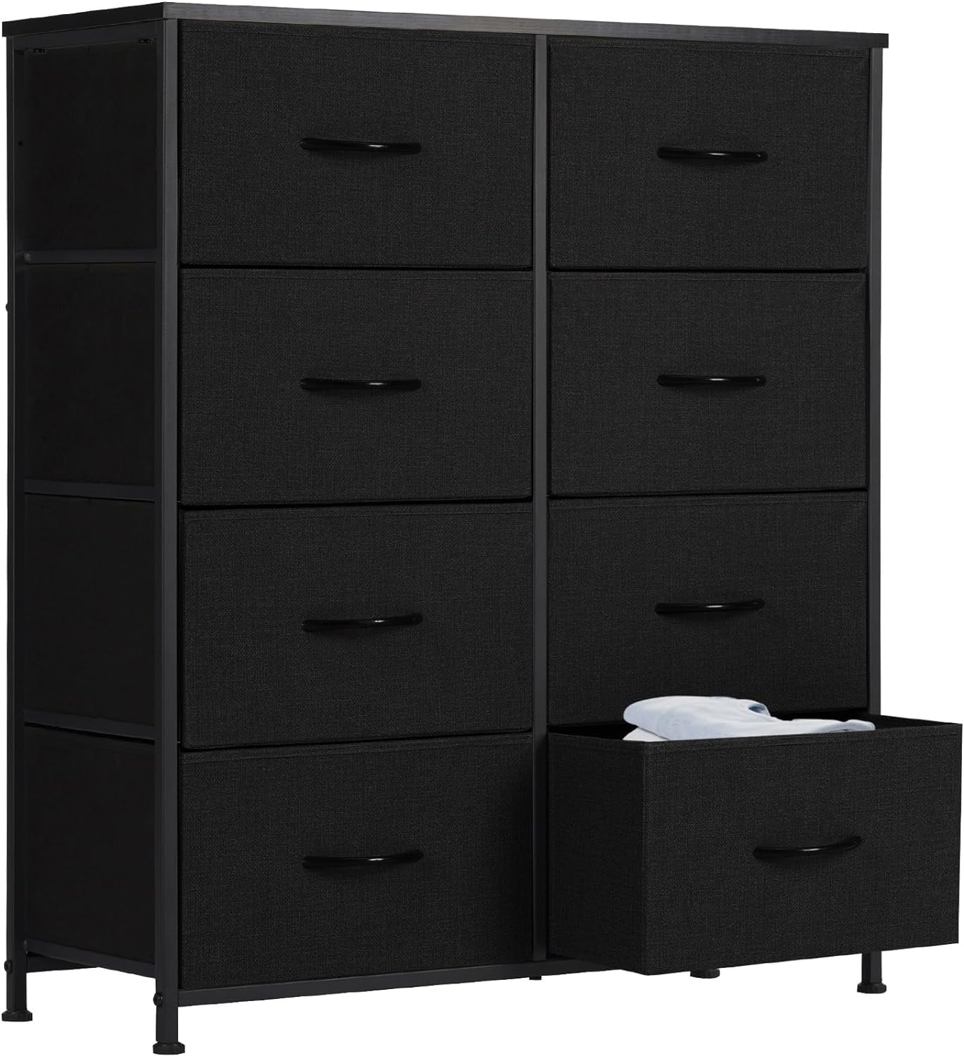 Deep Black Modern Fabric Storage Tower with 8 Drawers