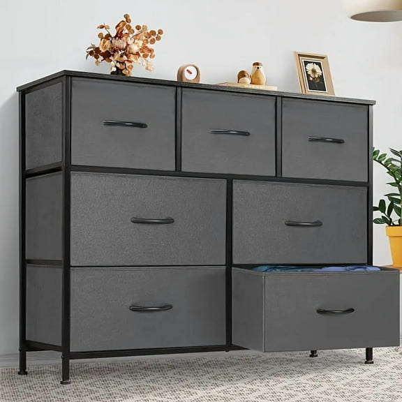 Dresser For Bedroom, Storage Drawers, TV Stand Fabric Storage Tower With 7 Drawers, Chest Of Drawers With Fabric Bins, Entryway, Closet, Hallway