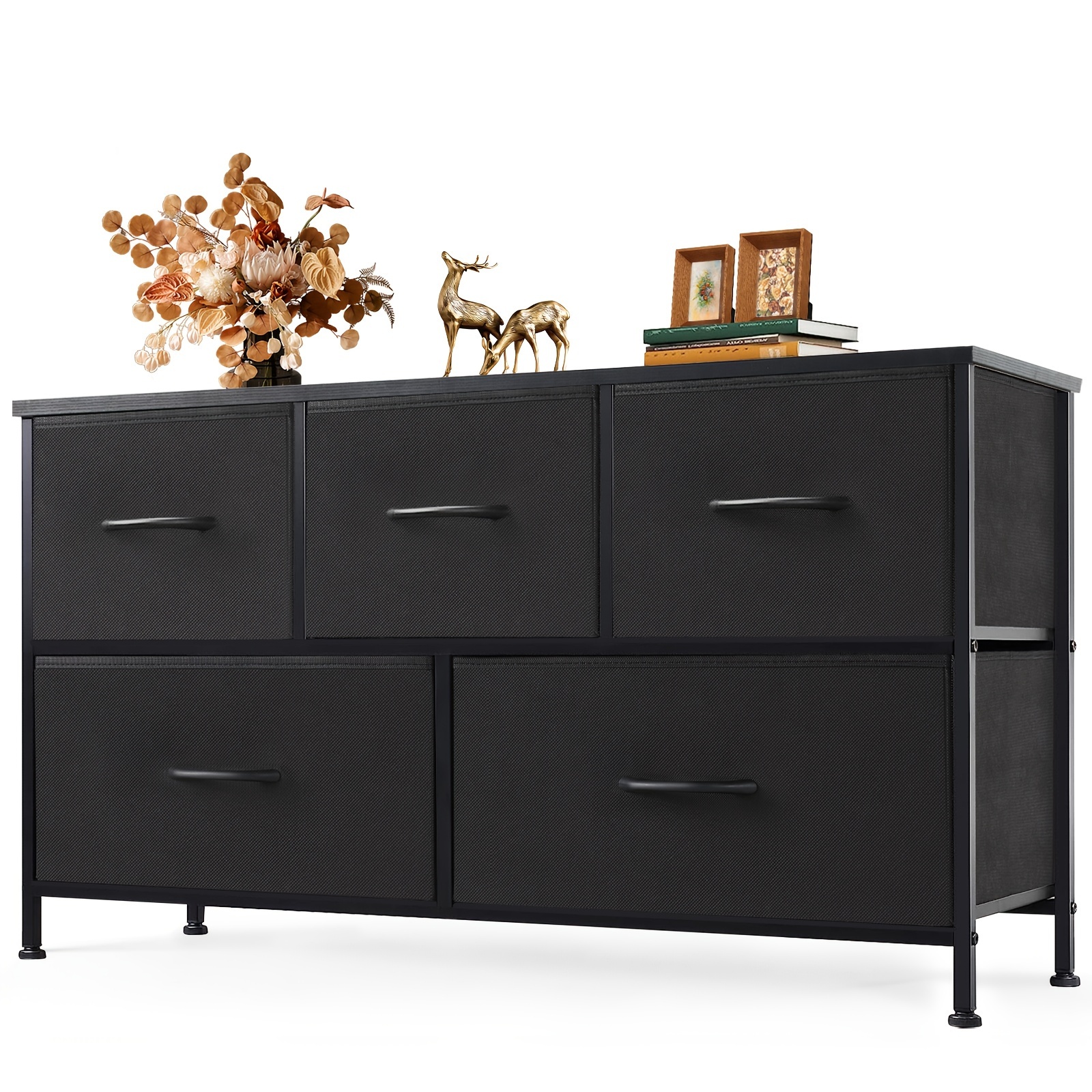 Dresser For Bedroom With 5 Fabric Drawers, Small Storage Chest Tower