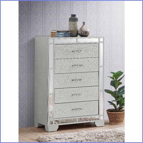Dresser, Glam Style with Croc Textured Real Wood Drawers | Silver Champagne | Particle Board | Champagne