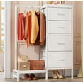 thumbnail image 1 of Dresser with Hanging Rack, 4 Drawers Small Closet for Bedroom, Reversible Fabric Chest of Drawers with Clothes Rack, Tall Storage Tower, Sturdy Frame, White, 44''H, 1 of 9