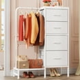 thumbnail image 1 of Dresser with Hanging Rack, 4 Drawers Small Dresser for Bedroom, Reversible Fabric Kids Chest of Drawers for Closet with Clothes Rack, Tall Storage Tower, Sturdy Frame, White, 44''H, 1 of 18