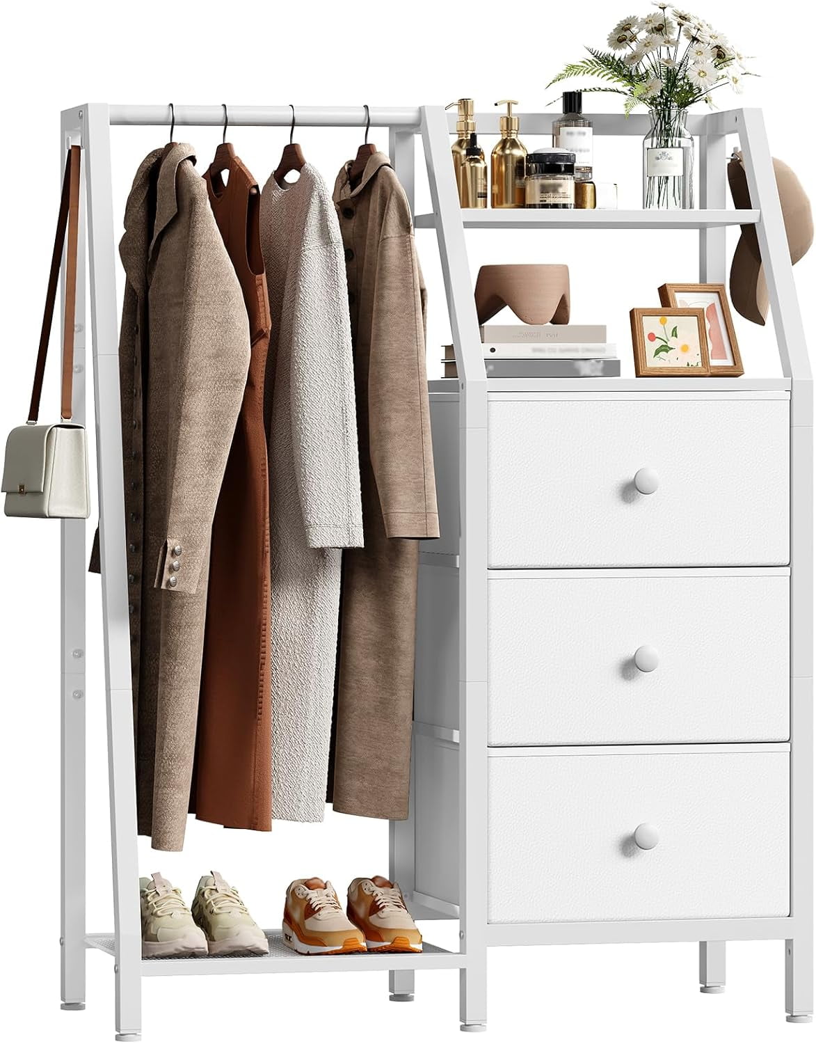 Dresser with Hanging Rack, Reversible Chest of Drawers for Bedroom, 3 ...