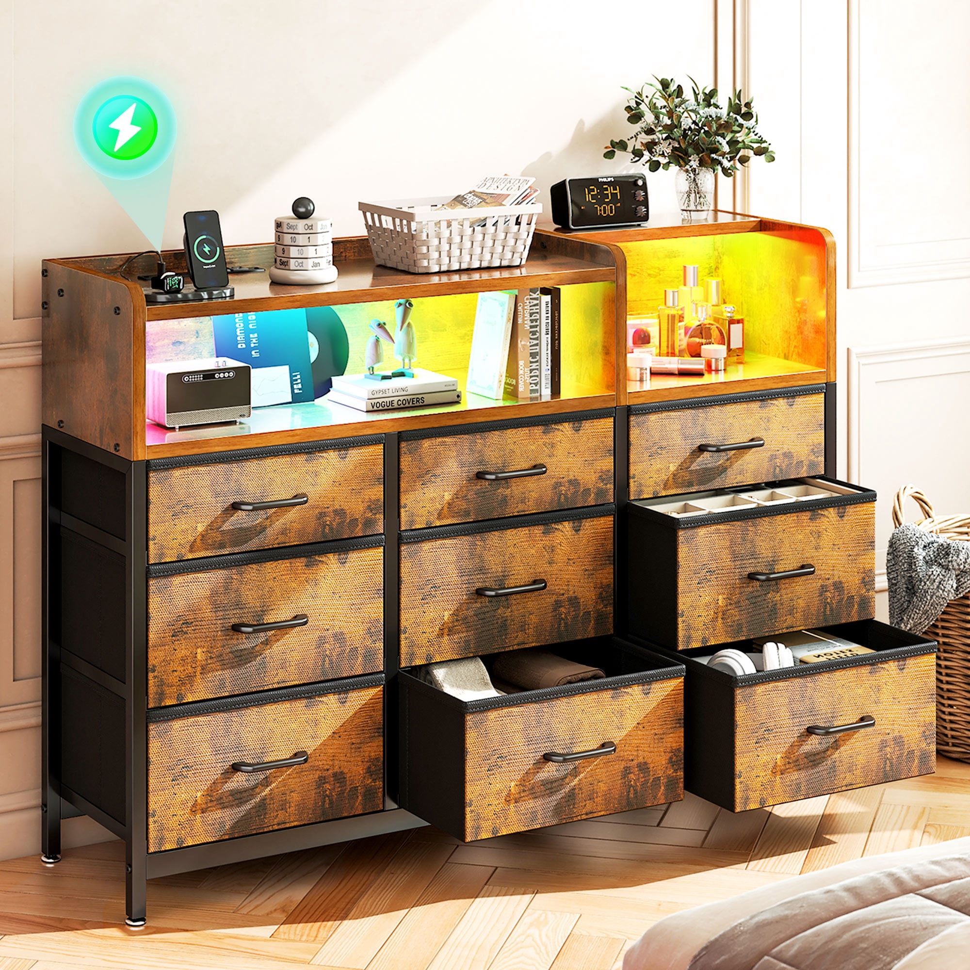 knee length dresses for ladies Eli 52 Inch Tall Dresser Chest, 5 Drawers, Bar Handles, Weathered Brown  Black Solid Wood main image 1