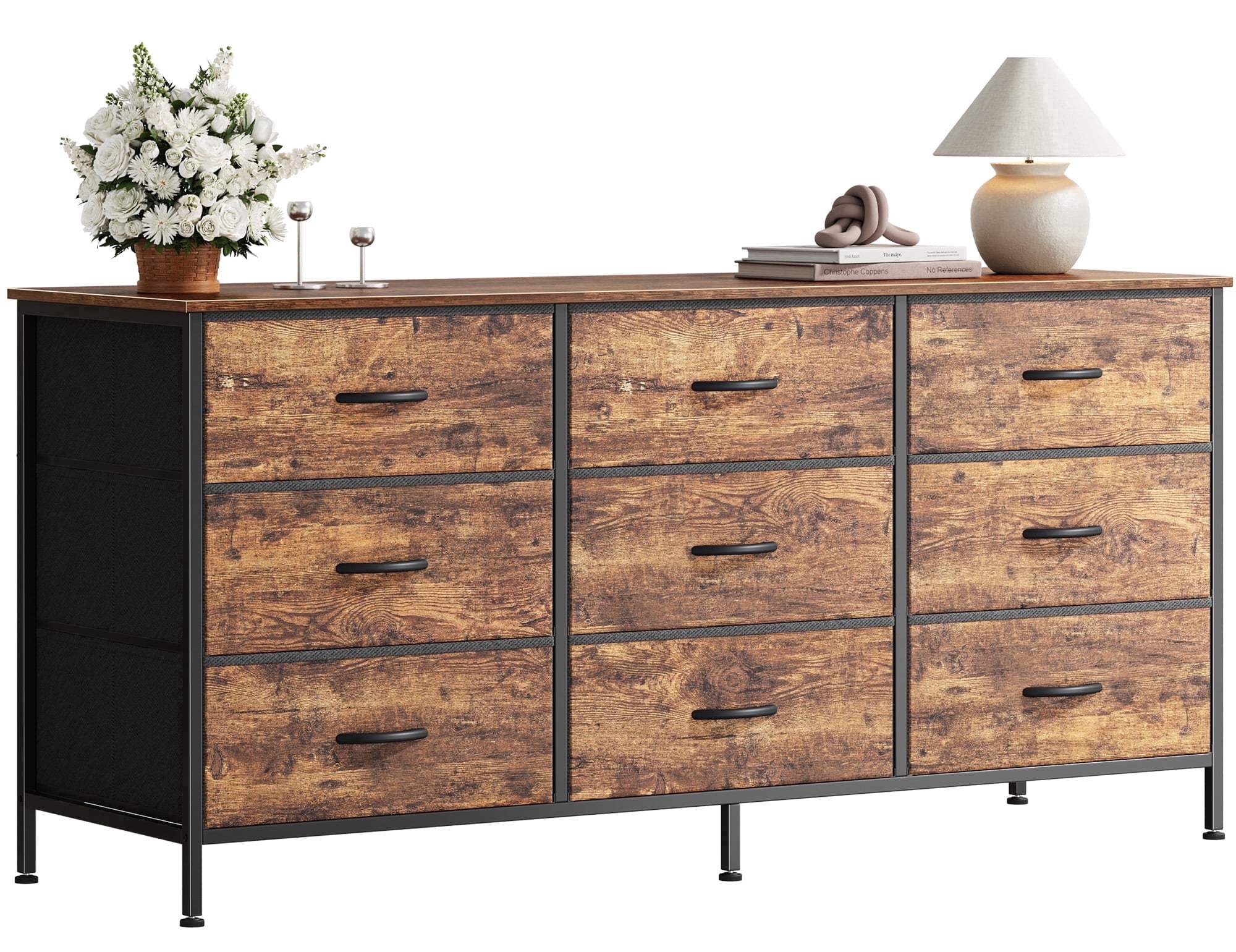 9 Drawer Bedroom Dresser with Storage, 47 Inch TV Stand for 50, 55 Inch TV, Fabric Chest for Closet