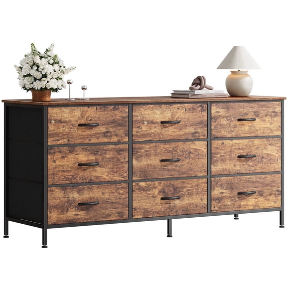 9 Drawer Bedroom Dresser with Storage, 47 Inch TV Stand for 50, 55 Inch TV, Fabric Chest for Closet