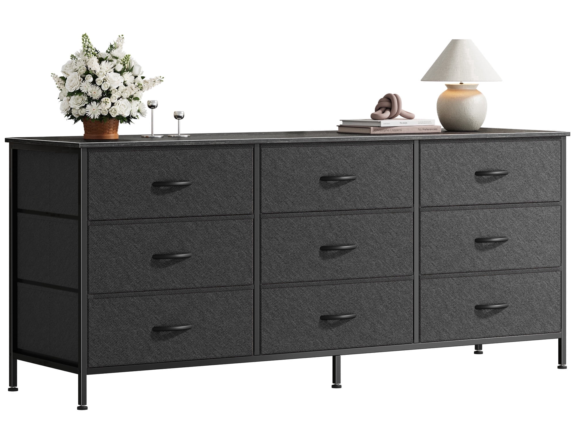 9 Drawer Bedroom Dresser with Storage, 55 Inch TV Stand for 55, 60 Inch TV, Fabric Chest for Closet