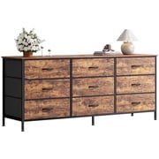 Huuger 54 Inch Dresser for Bedroom, TV Stand for 55, 60 Inch TV, 9 Drawer Chest of Drawers, Entertainment Center with Storage, Rustic Brown