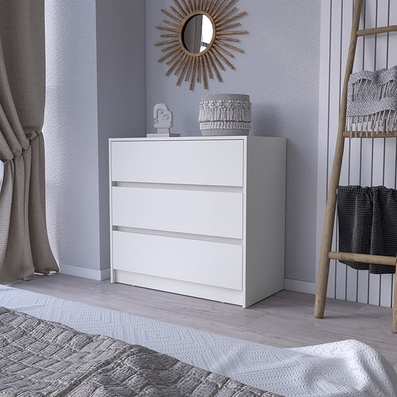 Dresser Maldus 3 Drawers White Finish Bedroom Storage Cabinet