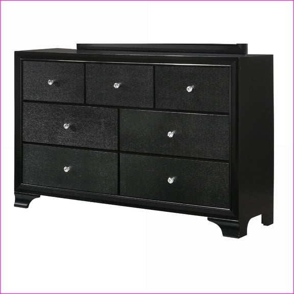 Dresser, Modern Glam Black 7-Drawer Wooden Furniture with Embossed Crocodile Pattern | Black | Solid Wood