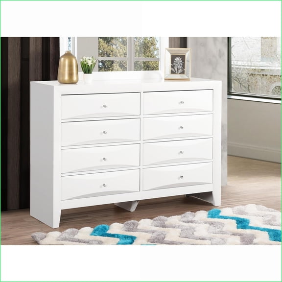 Dresser, Modern with Beveled Drawers & Dovetail Construction | White | Particle Board