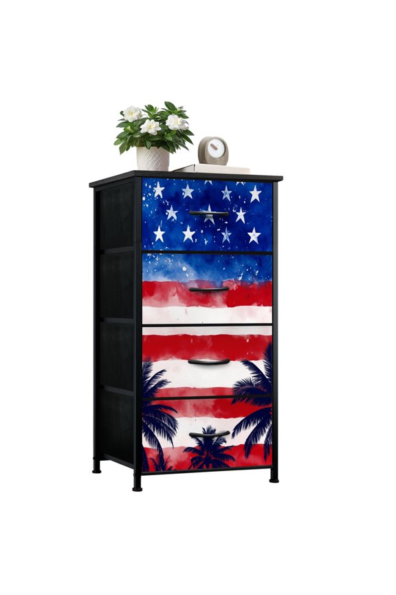 Dresser for Patriotic Bedroom with 4 Storage Drawers American Flag Palm Trees Watercolor Dressers Chest of Drawers Steel Framed Fabric Closet Organizers Gifts for Dad Man