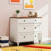 Large Dresser for Bedroom with 3 Drawers, Kids Dressers with Wide Chest of Drawers, Modern Wooden Closet Storage Cabinet Organizer, Dressers for Living Room & Nursery & Hallway & Baby Room, White