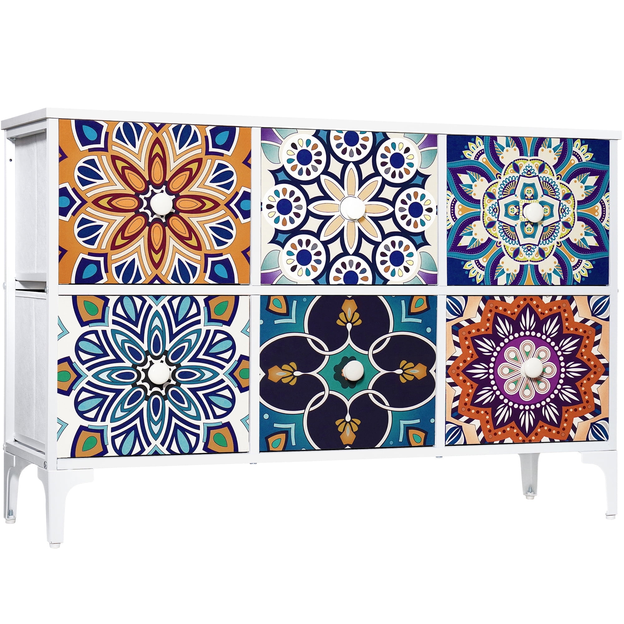 Dresser TV Stand for Bedroom, Wide Dresser with 6 Drawers, Console Table Chest of Drawers Fabric Dressers for Kids, Living Room, Closet, Entryway,Sturdy Steel Frame and Wooden Top