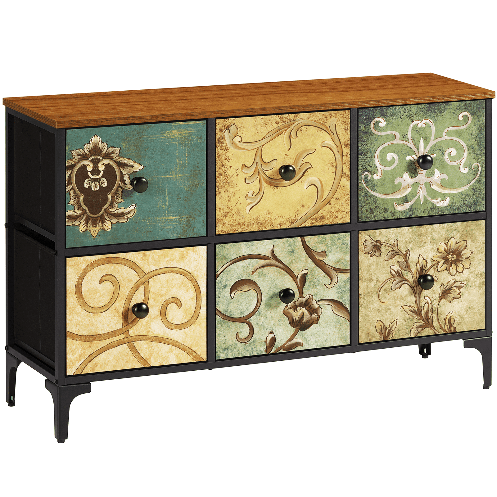 Dresser TV Stand for Bedroom, Wide Dresser with 6 Drawers, Console Table Chest of Drawers Fabric Dressers for Kids, Living Room, Closet, Entryway,Sturdy Steel Frame and Wooden Top
