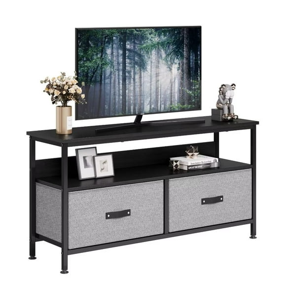 Dresser TV Stand with 2 Fabric Drawers for Bedroom Living Room, Media Console Table with Open Shelves for 55 inch TV, Grey